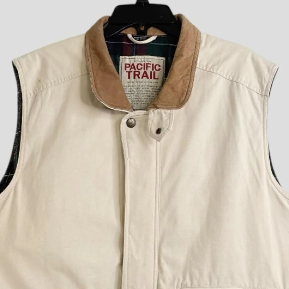 Wintage  Men's L Heavy Duty Canvas Trucker Workwear Beige Vest Flannel lining - Picture 2 of 8